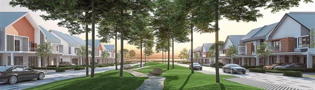 A peace of mind: An artist’s impression of Gamuda Gardens located north of Sungai Buloh, featuring multi-facade homes and streetscape with linear park. — Gamuda Land