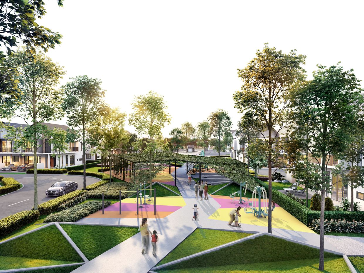 Linear park adds a breath of greenery within the residential enclave.