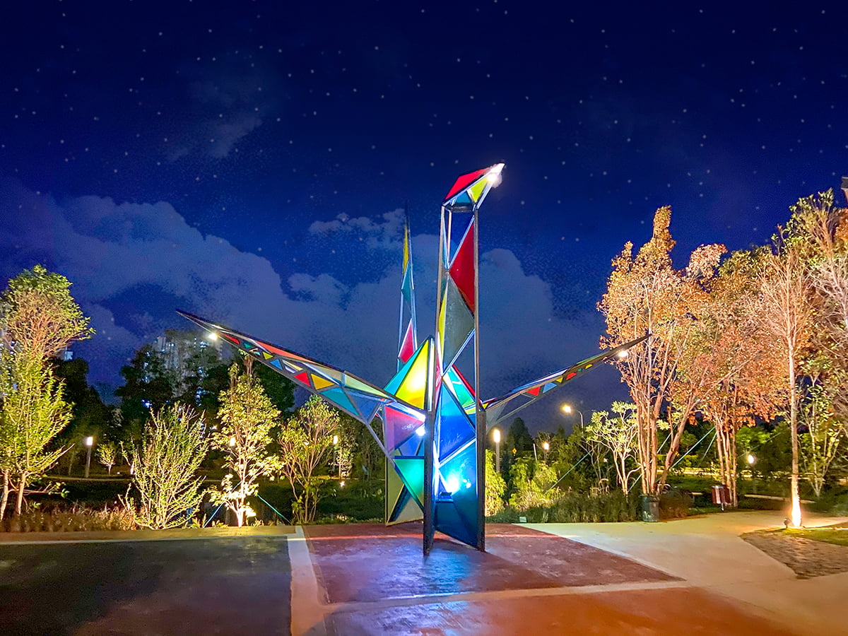 The eight-metre high Origami Crane is the icon for Jade Hills’ Origami Park.