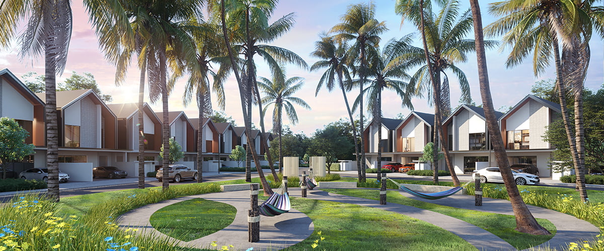 Palma Sands offers a beach resort style living amidst tropical-inspired landscapes at Gamuda Cove.